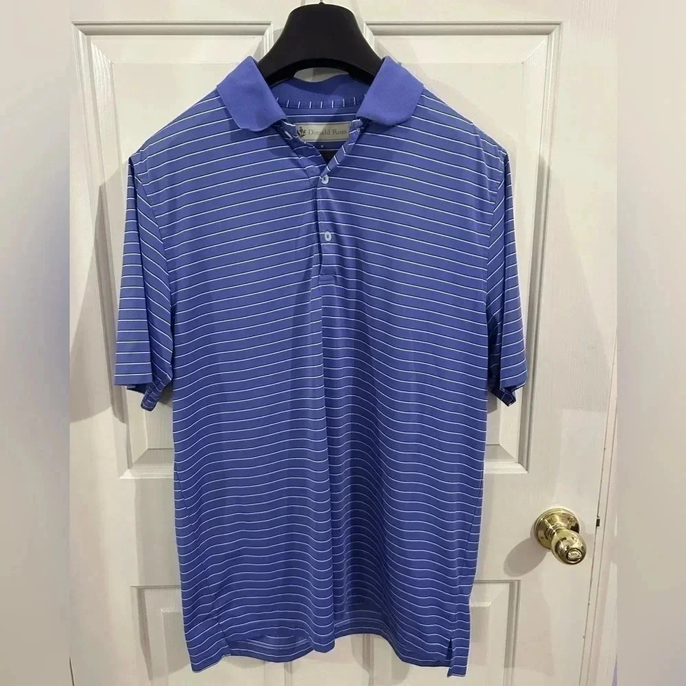 Donald Ross Men’s Medium Lavender Purple Striped Short Sleeve Golf Polo